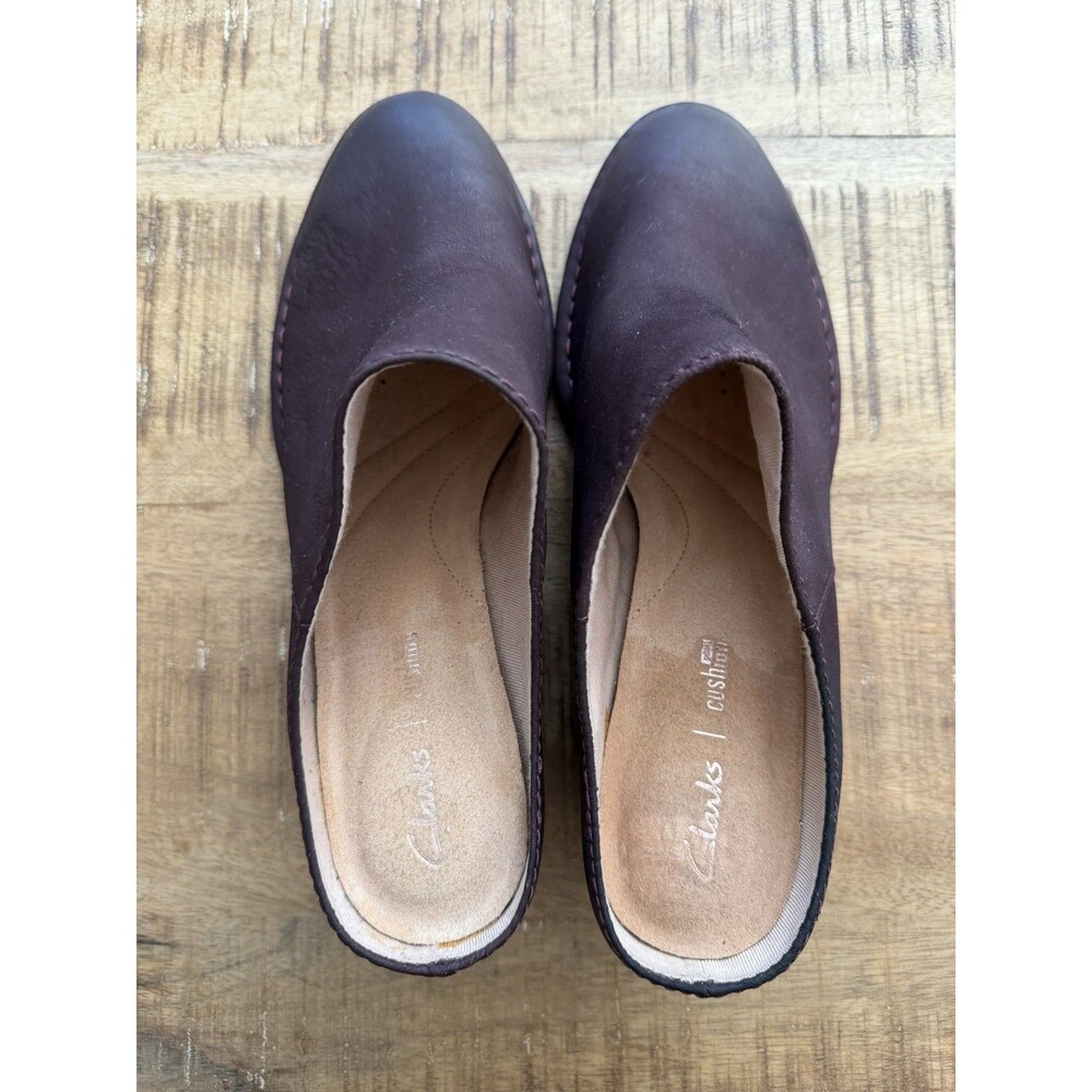 New Clarks Spiced Isla‎ Maroon Leather Block Heel Mules Size 10M Cushion - Picture 4 of 9
